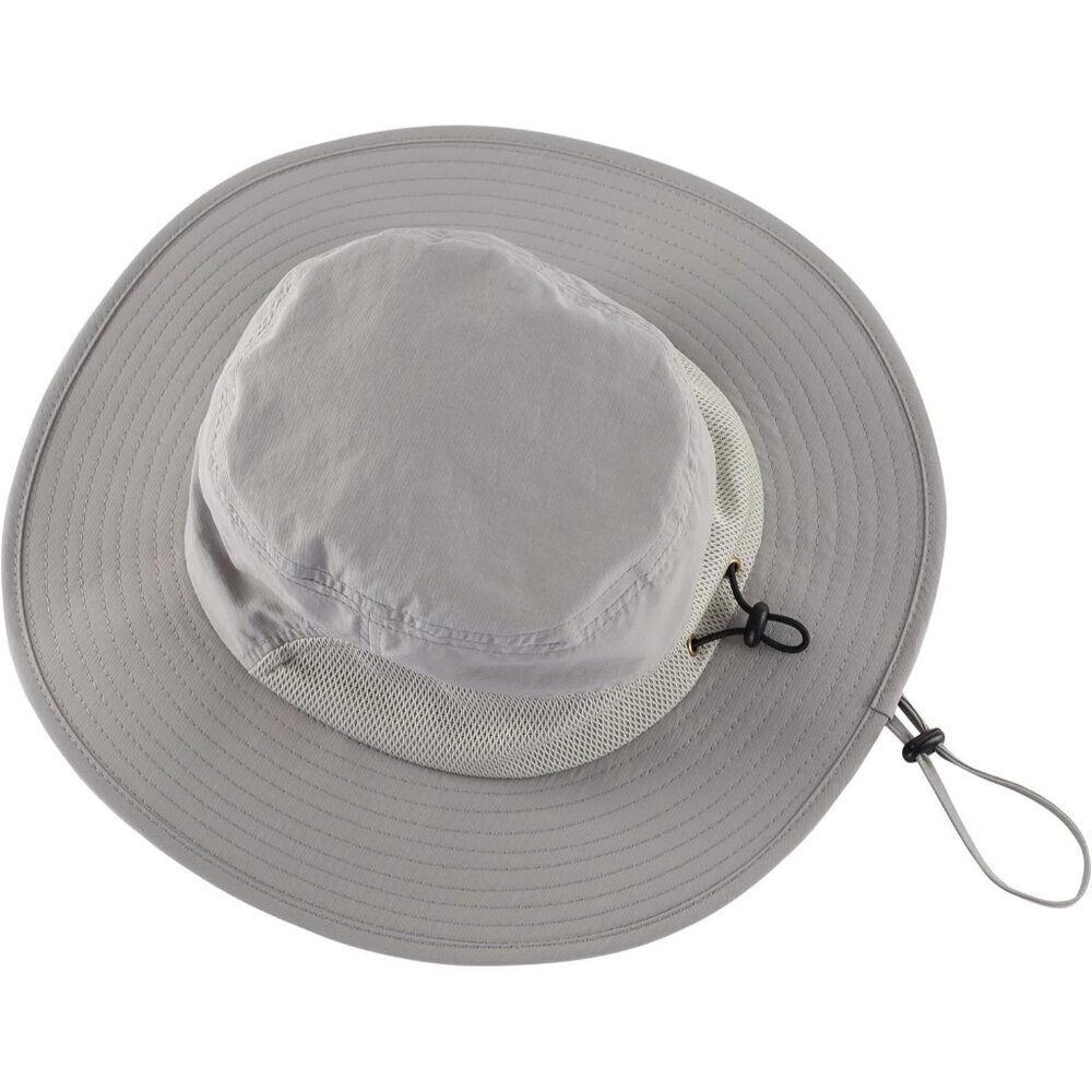 Unisex Light Grey 100%Polyester Wide Brim Mesh Chin Strap Classic Hiking Sun Hat - Picture 2 of 7